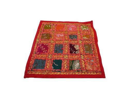 Funda de cojín étnico indio bordado patchwork GRANATE