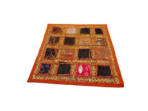 Funda de cojín étnico indio de patchwork color NARANJA