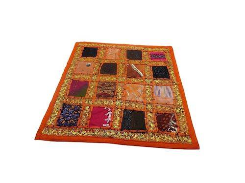 Funda de cojín étnico indio de patchwork color NARANJA
