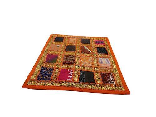 Funda de cojín étnico indio de patchwork color NARANJA