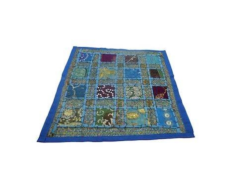 Funda de cojín étnico indio bordado patchwork AZUL