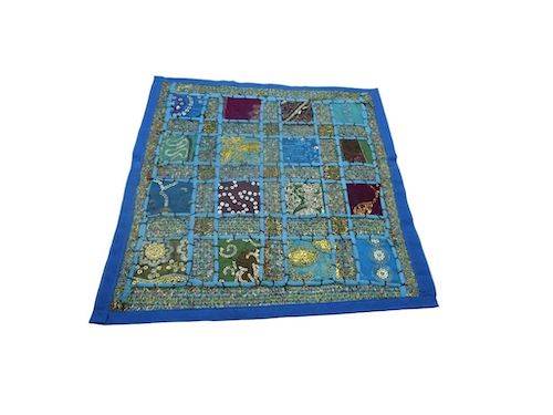 Funda de cojín étnico indio bordado patchwork AZUL