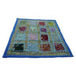 Funda de cojín étnico indio bordado patchwork AZUL