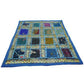 Funda de cojín étnico indio bordado patchwork AZUL