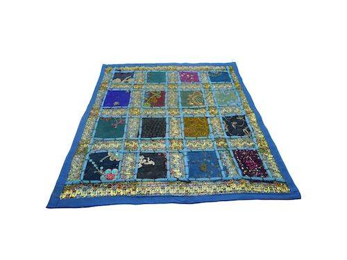 Funda de cojín étnico indio bordado patchwork AZUL