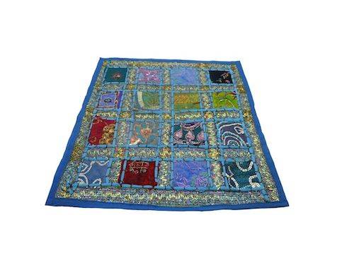 Funda de cojín étnico indio bordado patchwork AZUL
