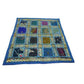Funda de cojín étnico indio bordado patchwork AZUL