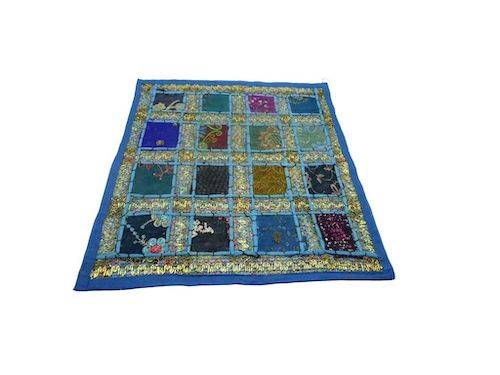 Funda de cojín étnico indio bordado patchwork AZUL