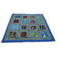 Funda de cojín étnico indio bordado patchwork AZUL