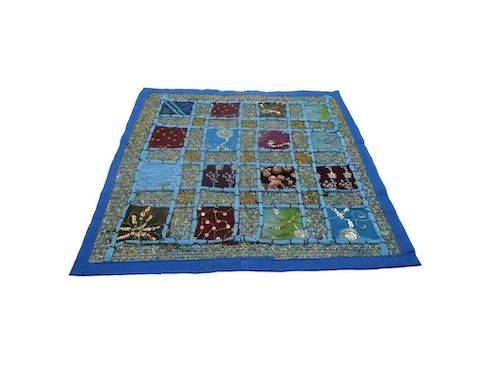 Funda de cojín étnico indio bordado patchwork AZUL
