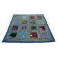 Funda de cojín étnico indio bordado patchwork AZUL