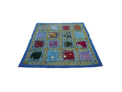 Funda de cojín étnico indio bordado patchwork AZUL