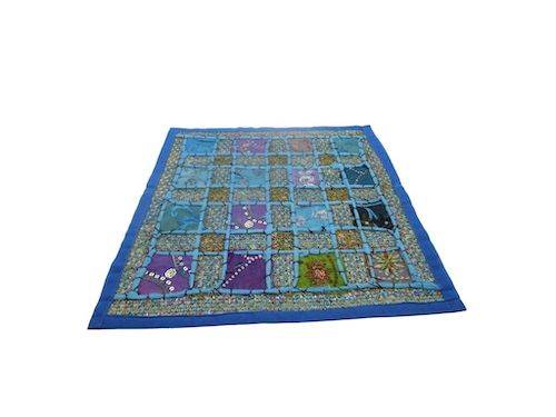Funda de cojín étnico indio bordado patchwork AZUL