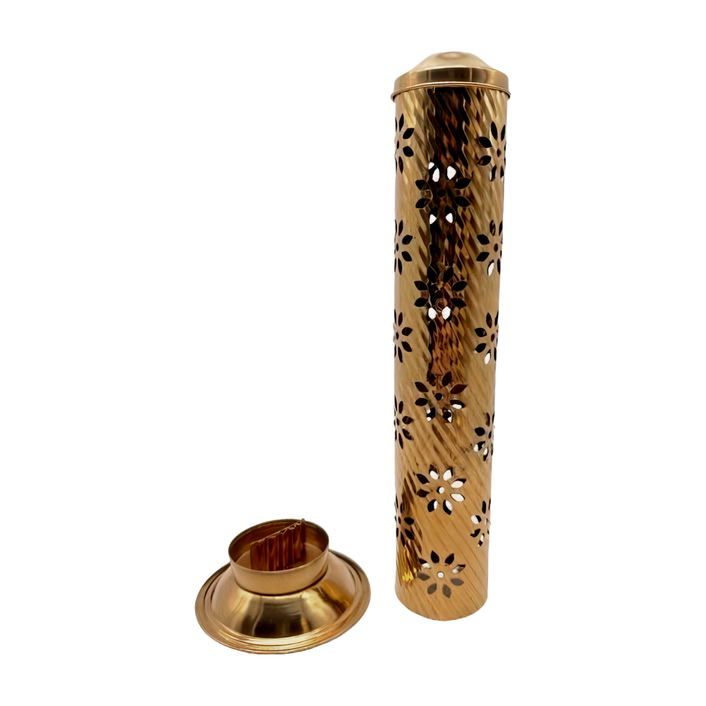 Incensario vertical dorado con FLOR