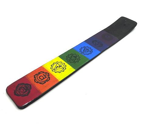 Incensario de madera indio con chakras de colores