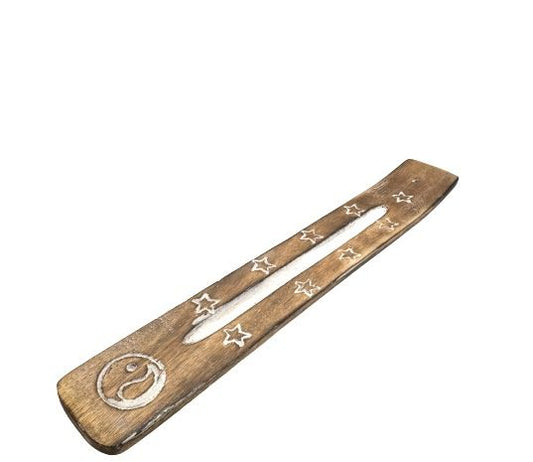 Incensario de madera indio con estrellas y ying yang