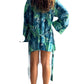 Kimono de seda india estampado azul, verde y dorado– comercio ético