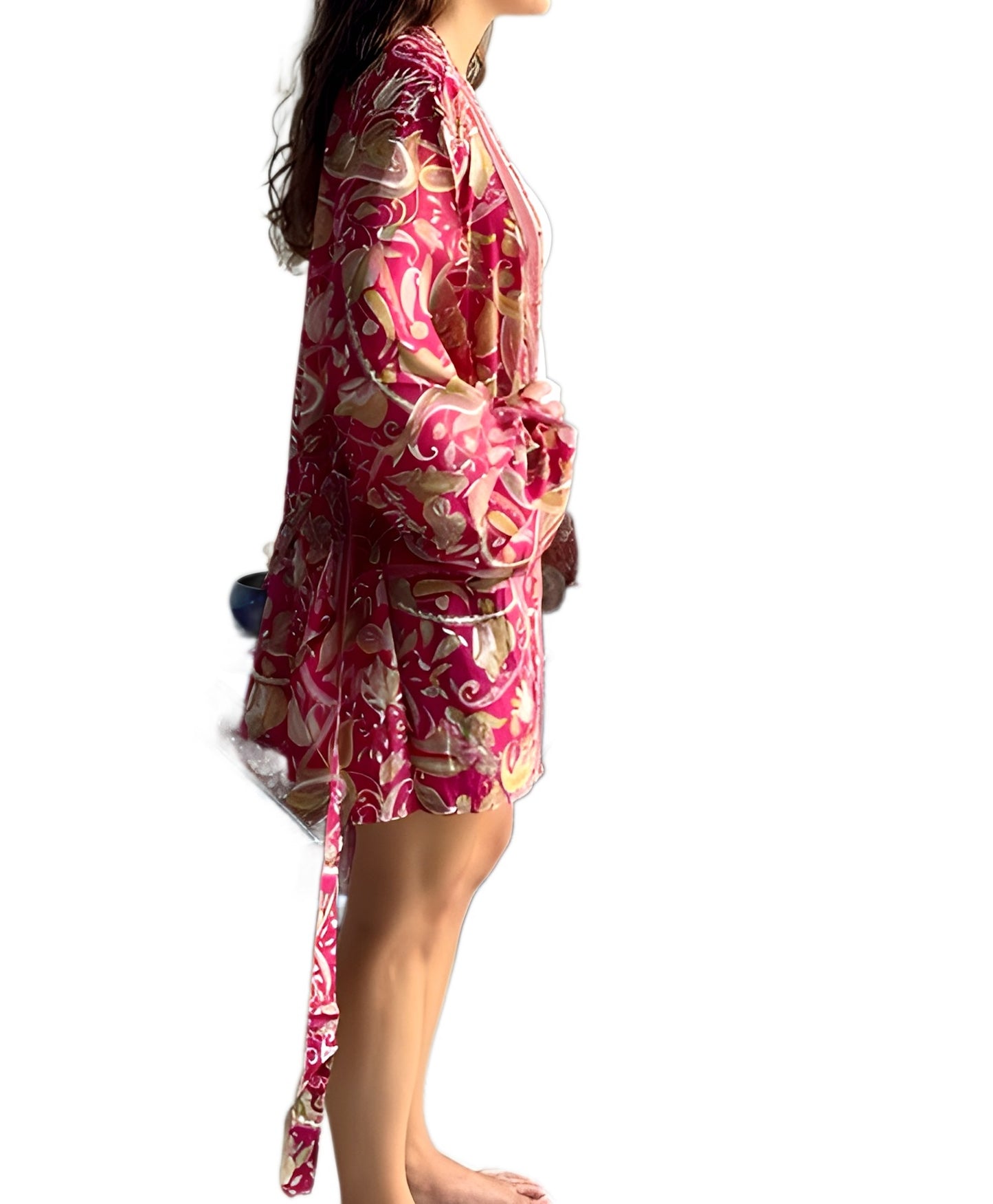 Kimono de seda india estampado granate – comercio ético