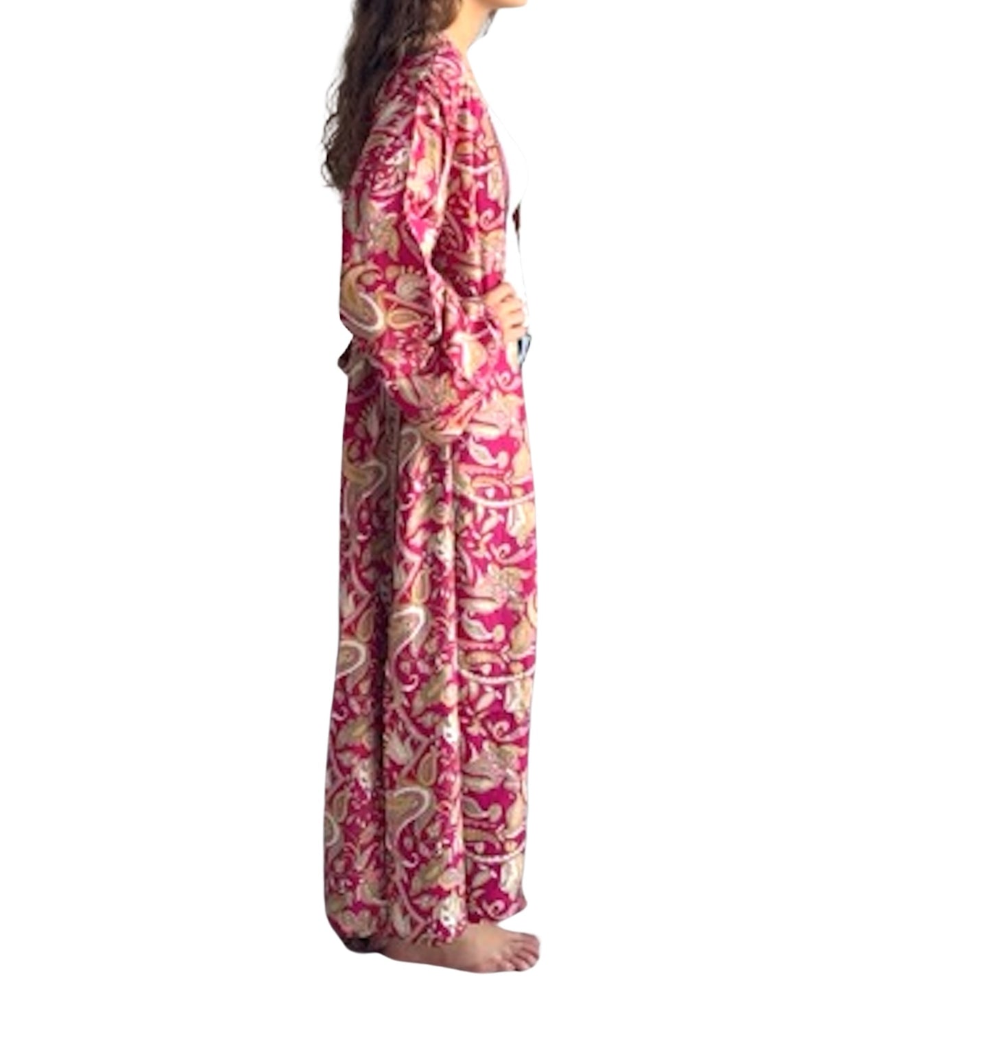 Kimono de seda india estampado granate – comercio ético