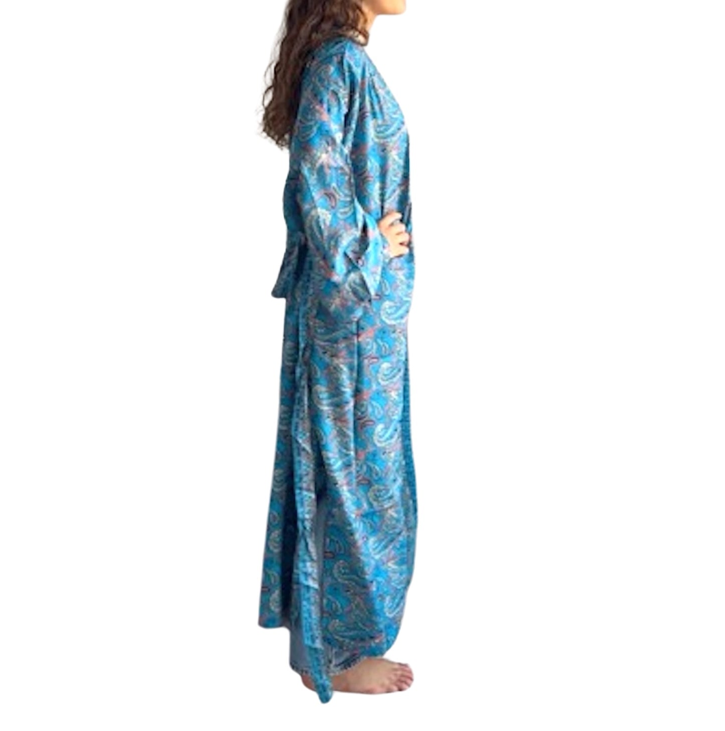 Kimono de seda india estampado azul – comercio ético