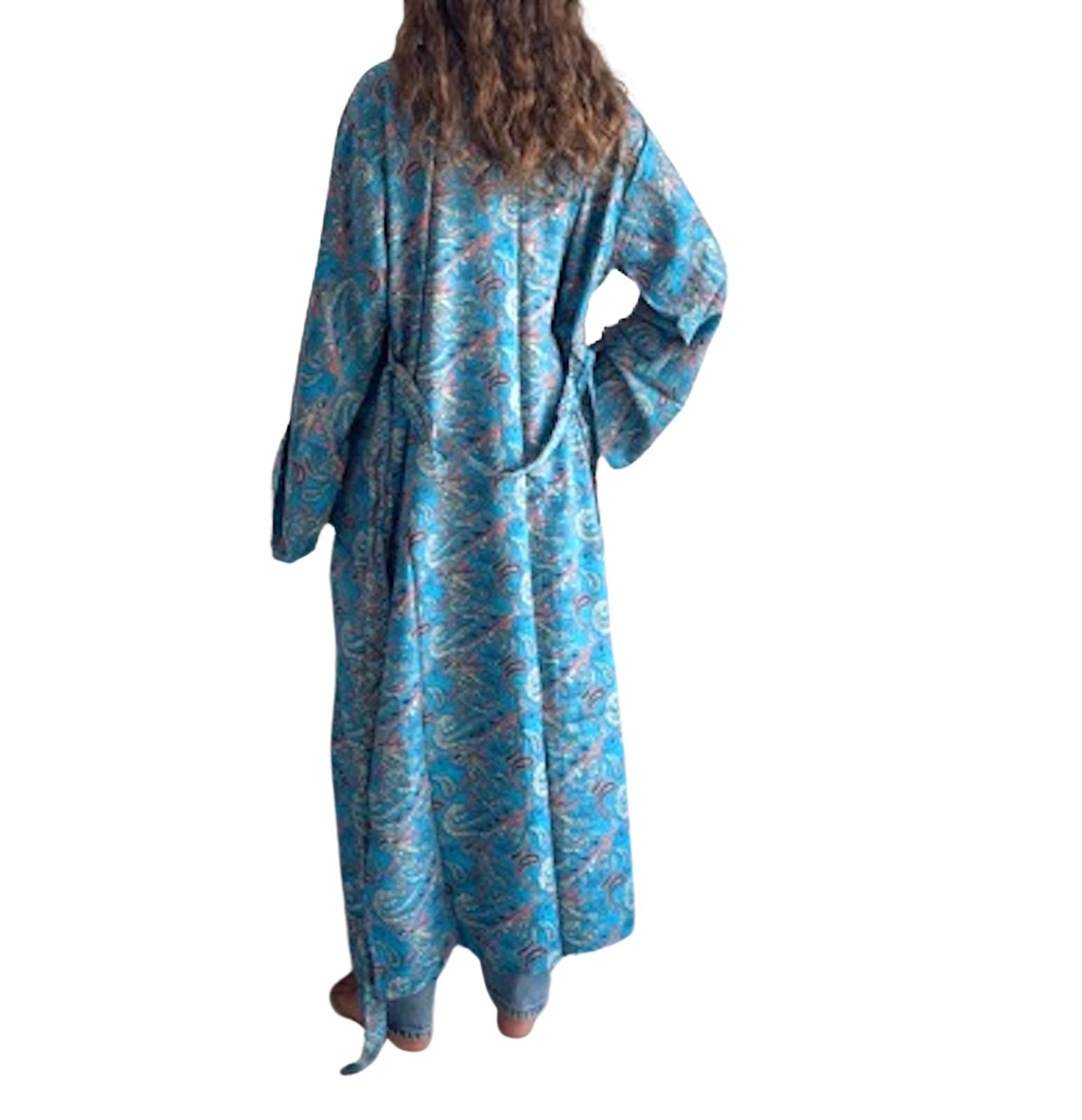 Kimono de seda india estampado azul – comercio ético