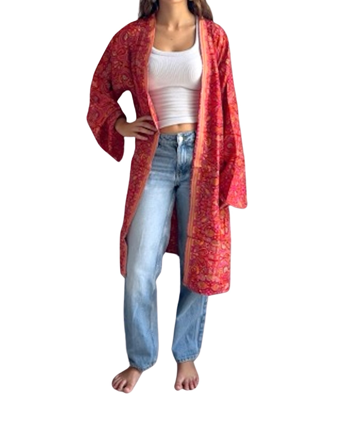 Kimono de seda india estampado ROJO