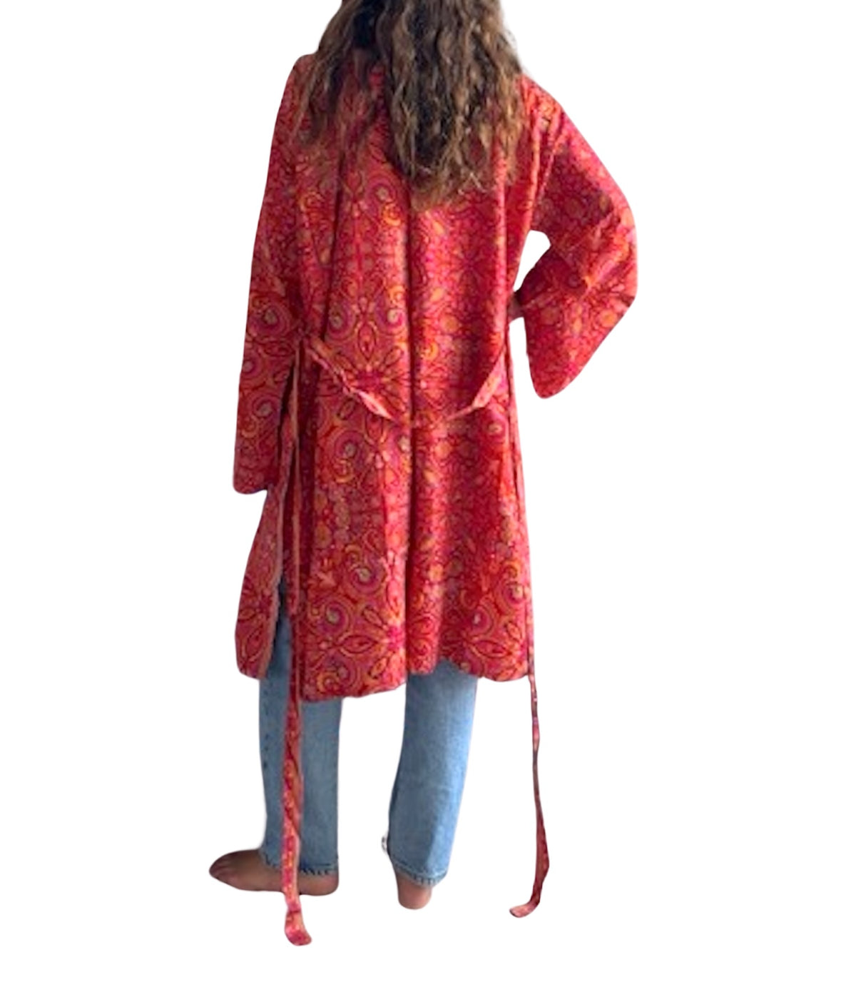 Kimono de seda india estampado ROJO