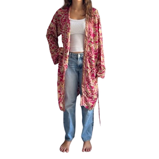 Kimono de seda india estampado granate – comercio ético