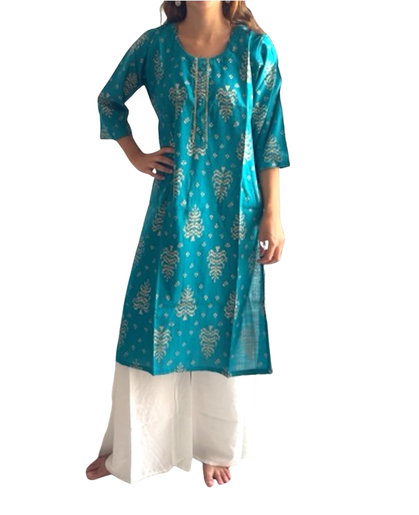 Kurti Estampado Turquesa — Motivos Ikat