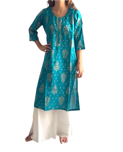 Kurti Estampado Turquesa — Motivos Ikat