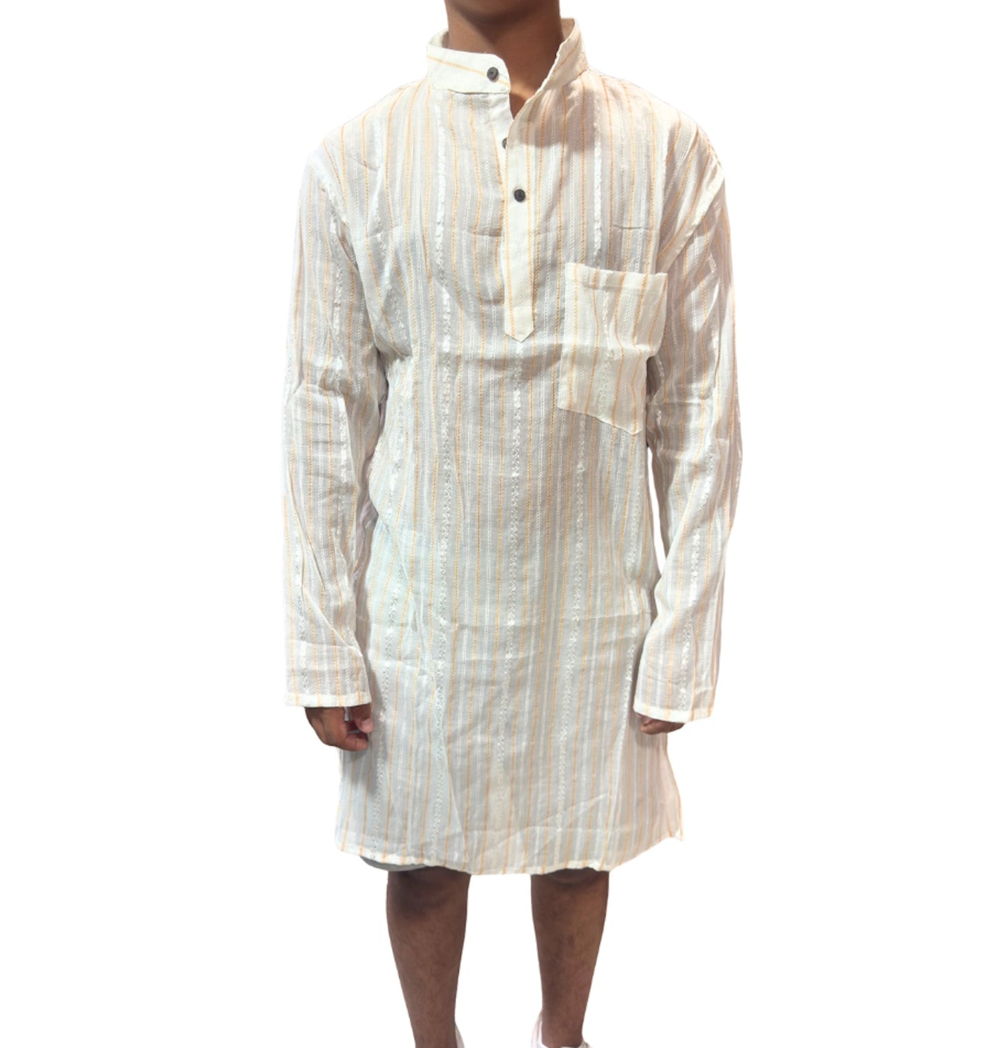 Kurta de Hombre de Algodón con Rayas en Oro Viejo