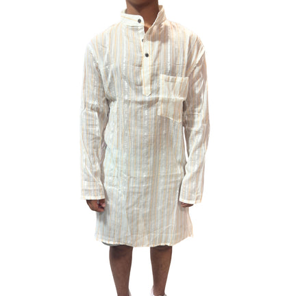 Kurta de Hombre de Algodón con Rayas en Oro Viejo