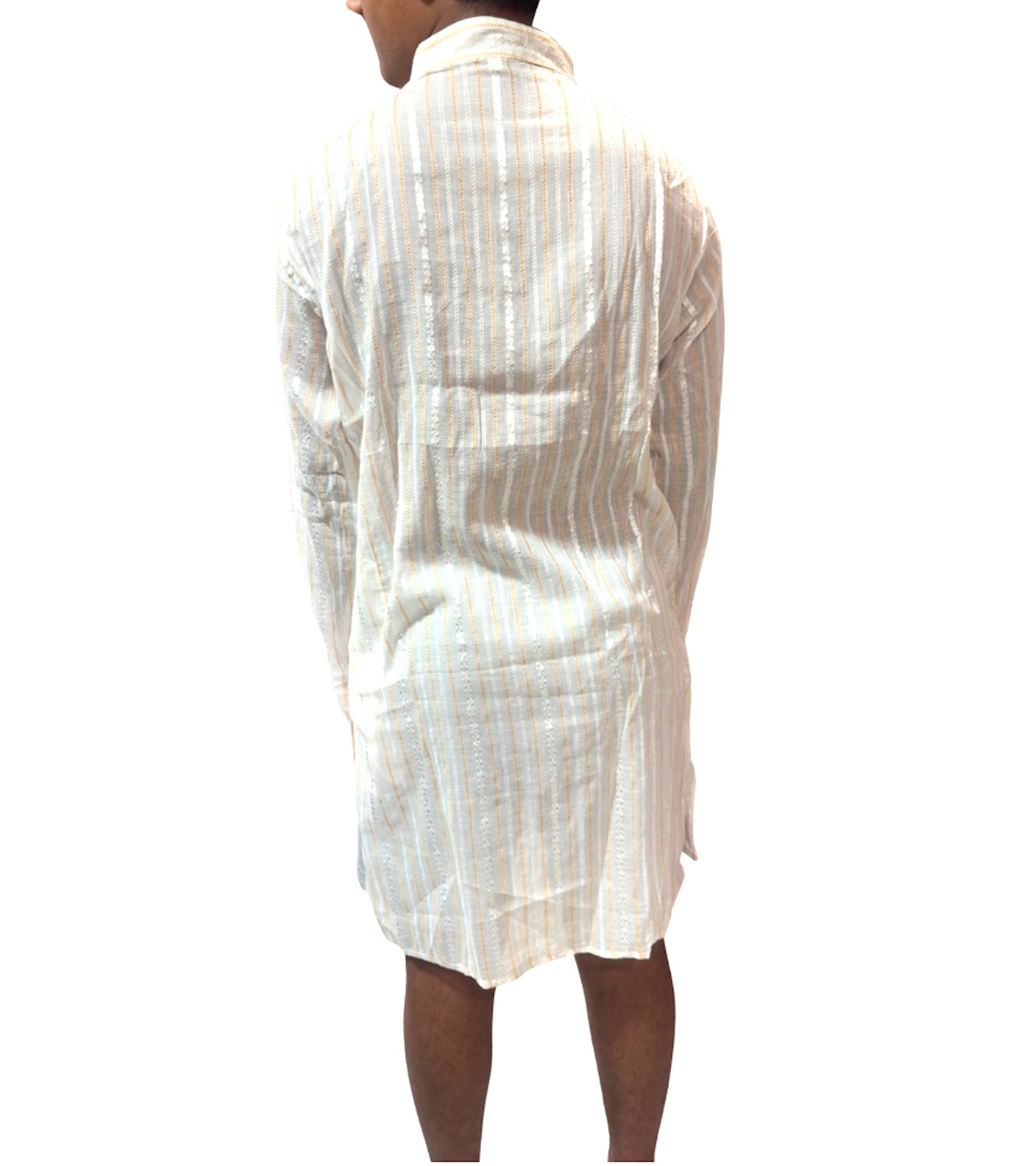 Kurta de Hombre de Algodón con Rayas en Oro Viejo