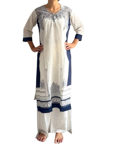 Kurti Blanco y Azul Marino Estampado