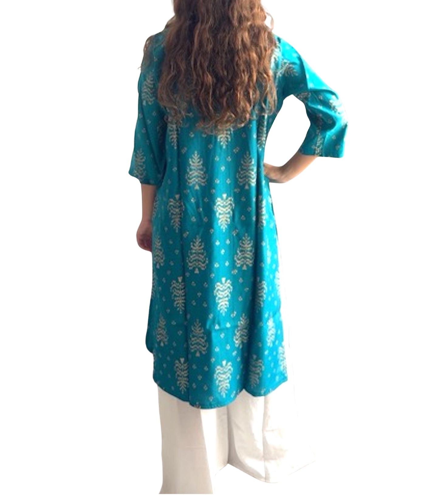 Kurti Estampado Turquesa — Motivos Ikat