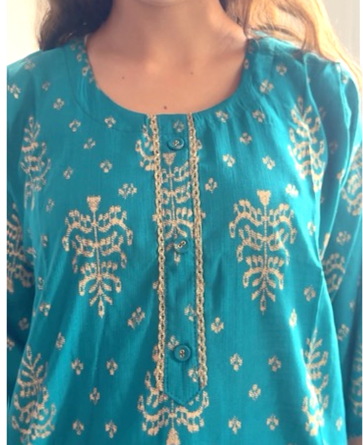 Kurti Estampado Turquesa — Motivos Ikat