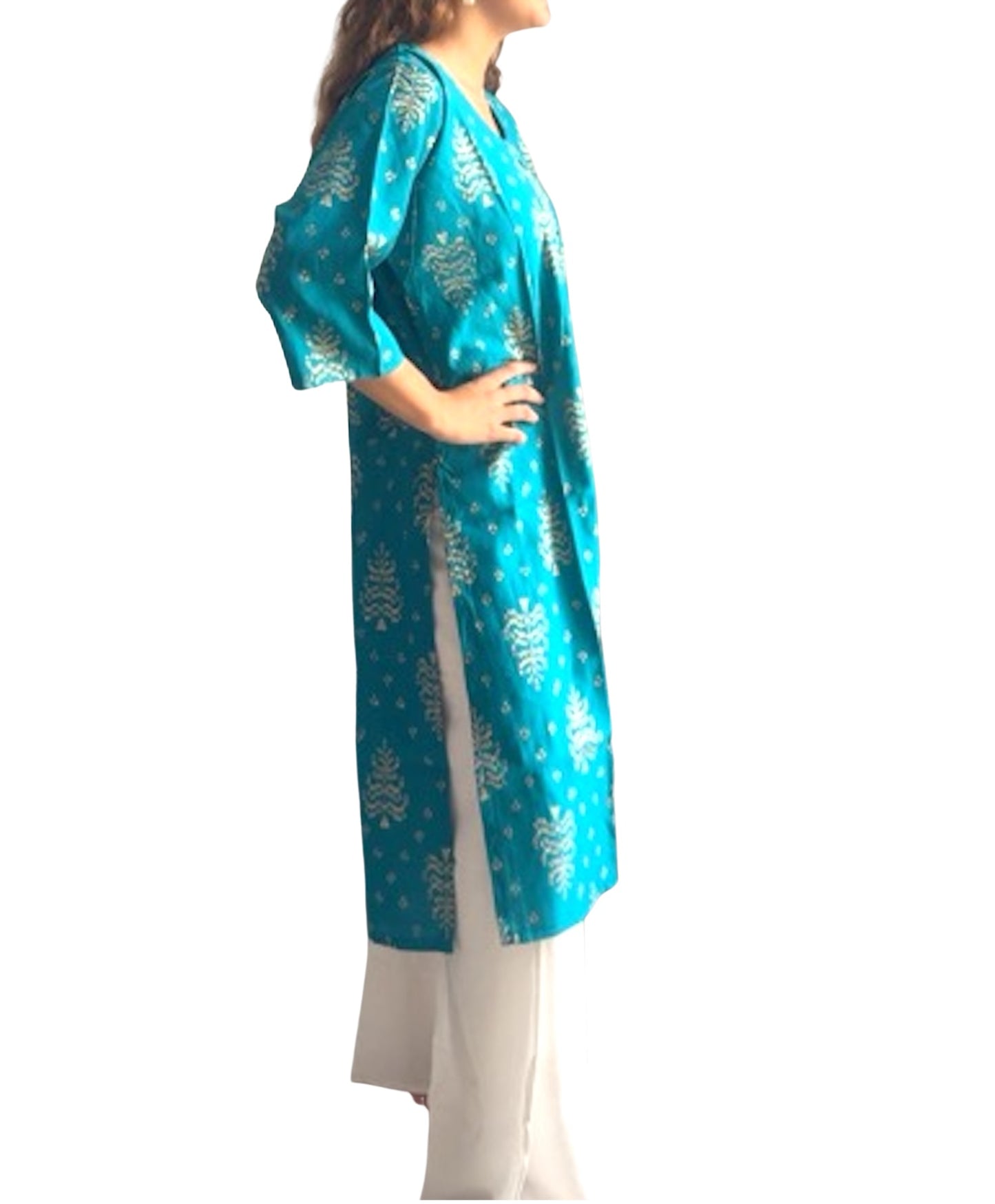 Kurti Estampado Turquesa — Motivos Ikat