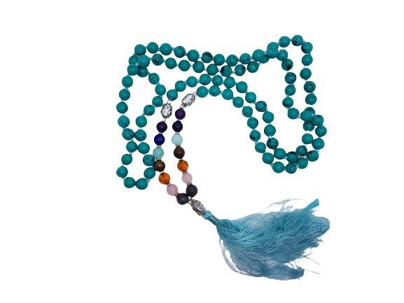 Mala de minerales naturales TURQUESA y piedras 7 chakras con cabeza de buda