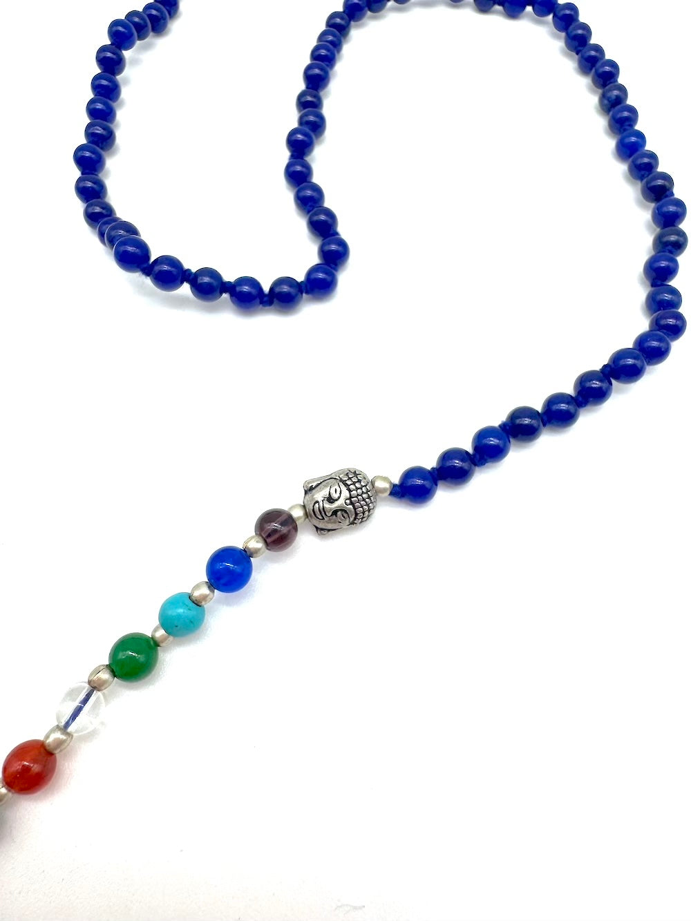 Mala de minerales naturales ÁGATA AZUL y piedras 7 chakras con cabeza de Buda