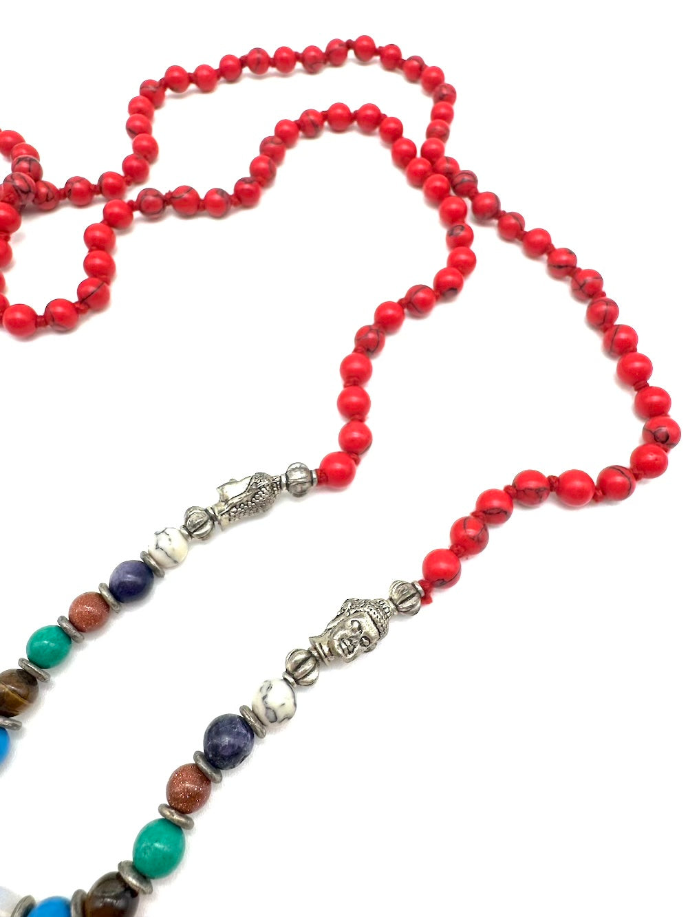 Mala de minerales naturales ÁGATA ROJA  y piedras 7 chakras con cabeza de buda