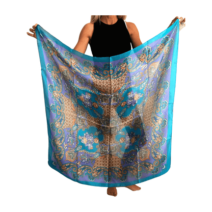 Pañuelo de seda estampado azul claro