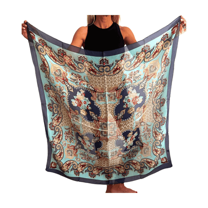 Pañuelo de seda de la india estampado azul marino