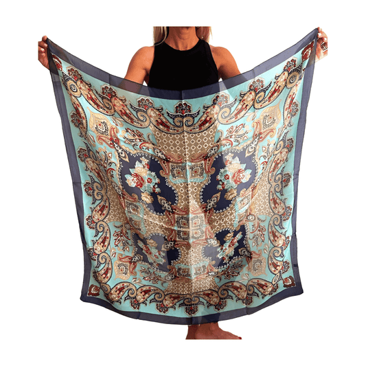 Pañuelo de seda de la india estampado azul marino