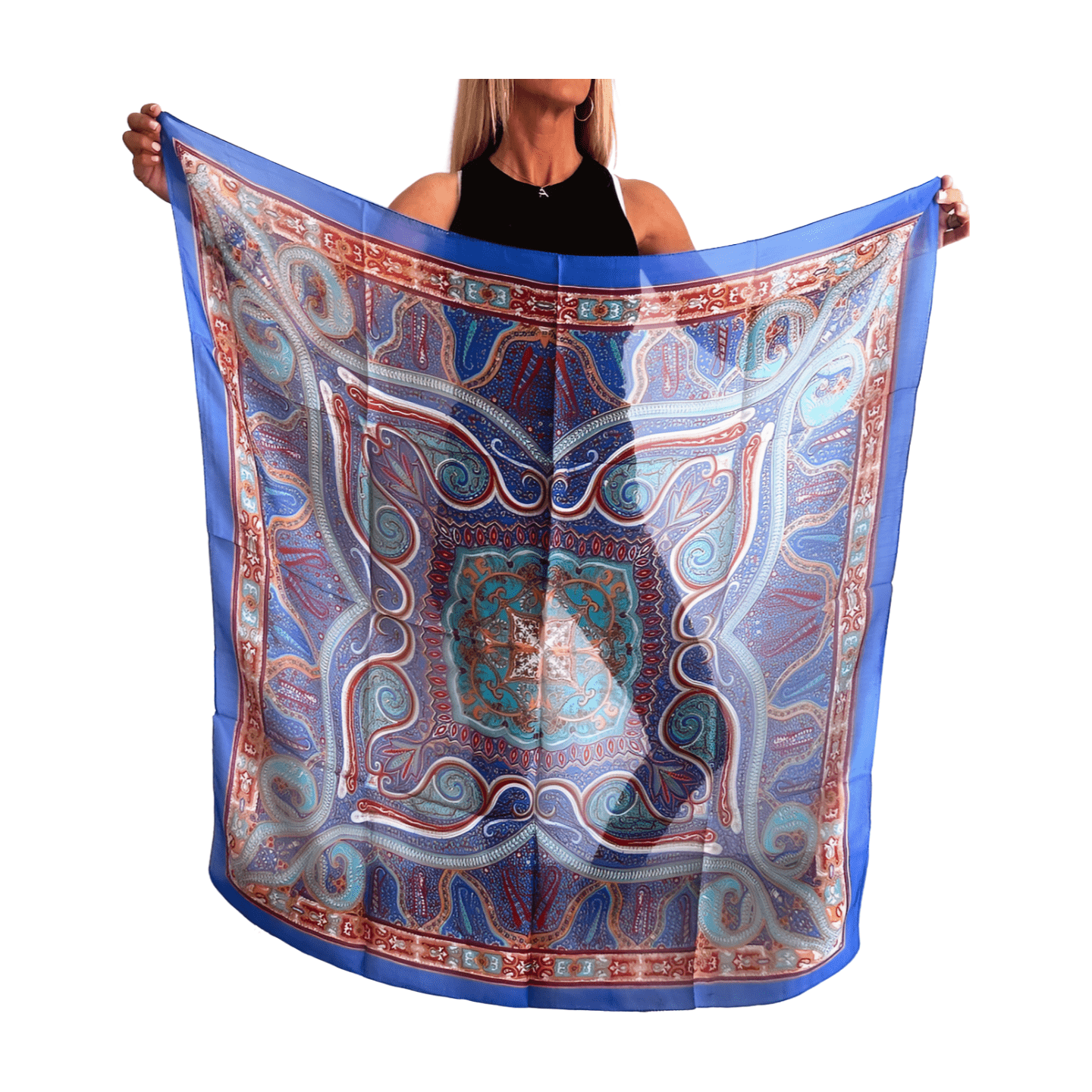 Pañuelo de seda de la india estampado azul