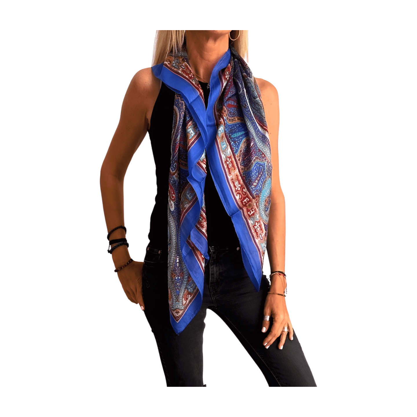 Pañuelo de seda de la india estampado azul