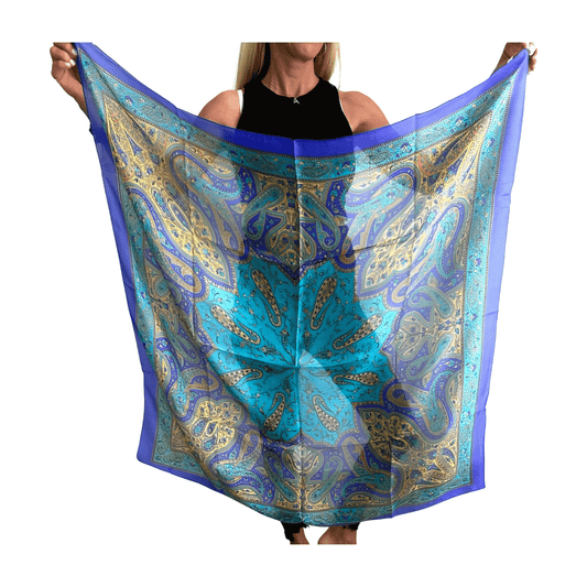 Pañuelo de seda de la india estampado azul