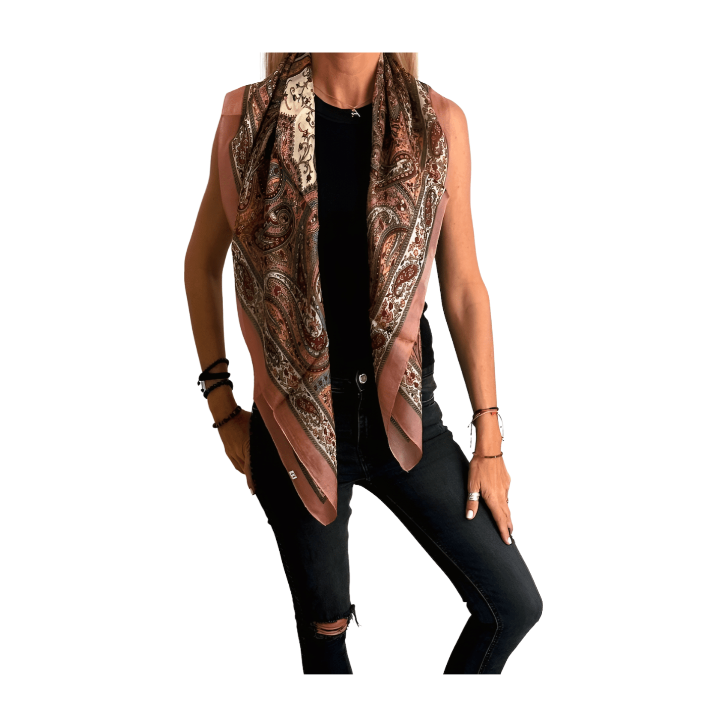 Pañuelo de seda de la india estampado nude