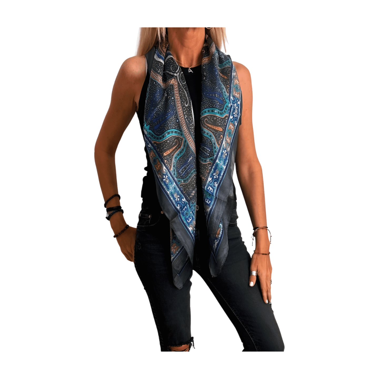 Pañuelo de seda de la india estampado gris