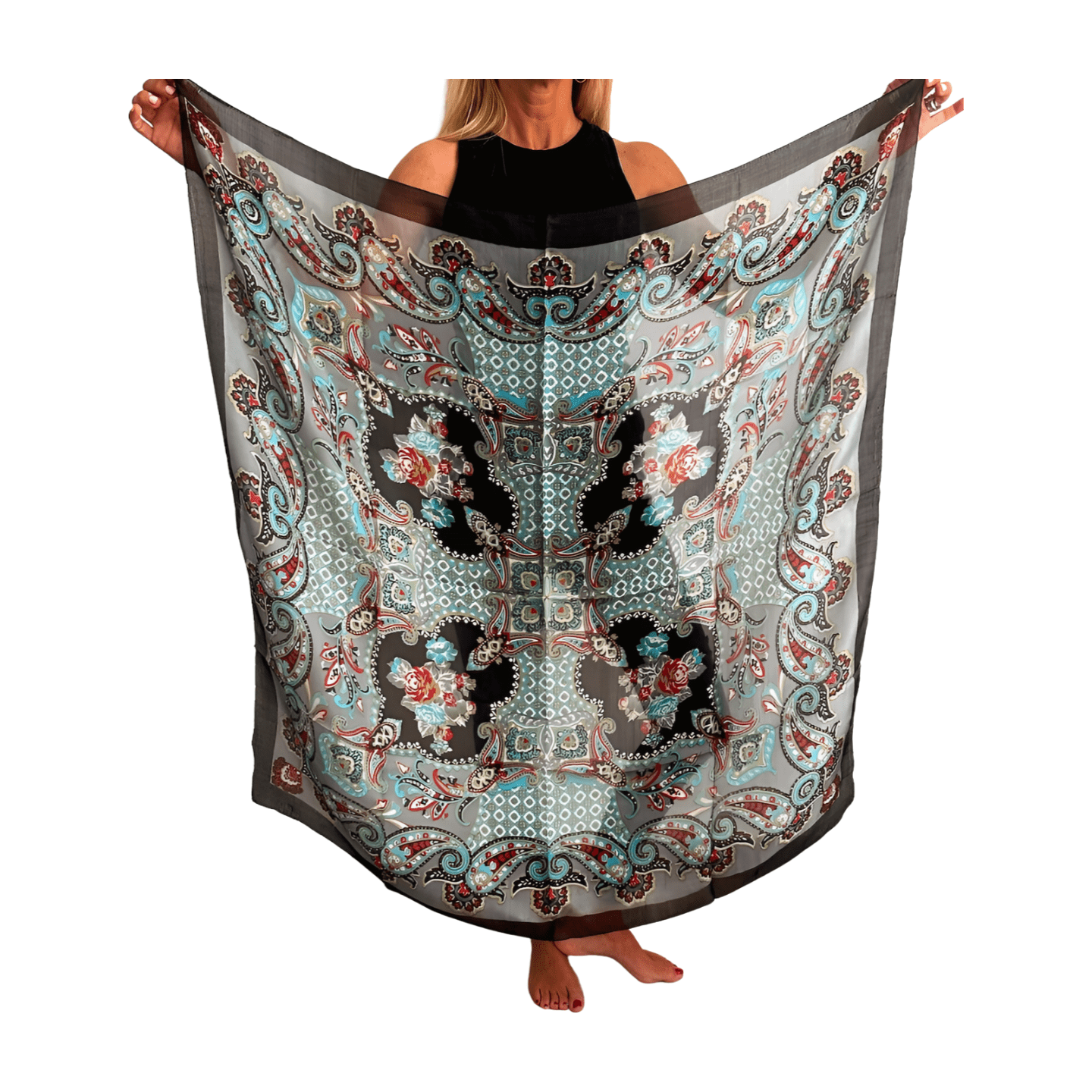 Pañuelo de seda de la india estampado negro