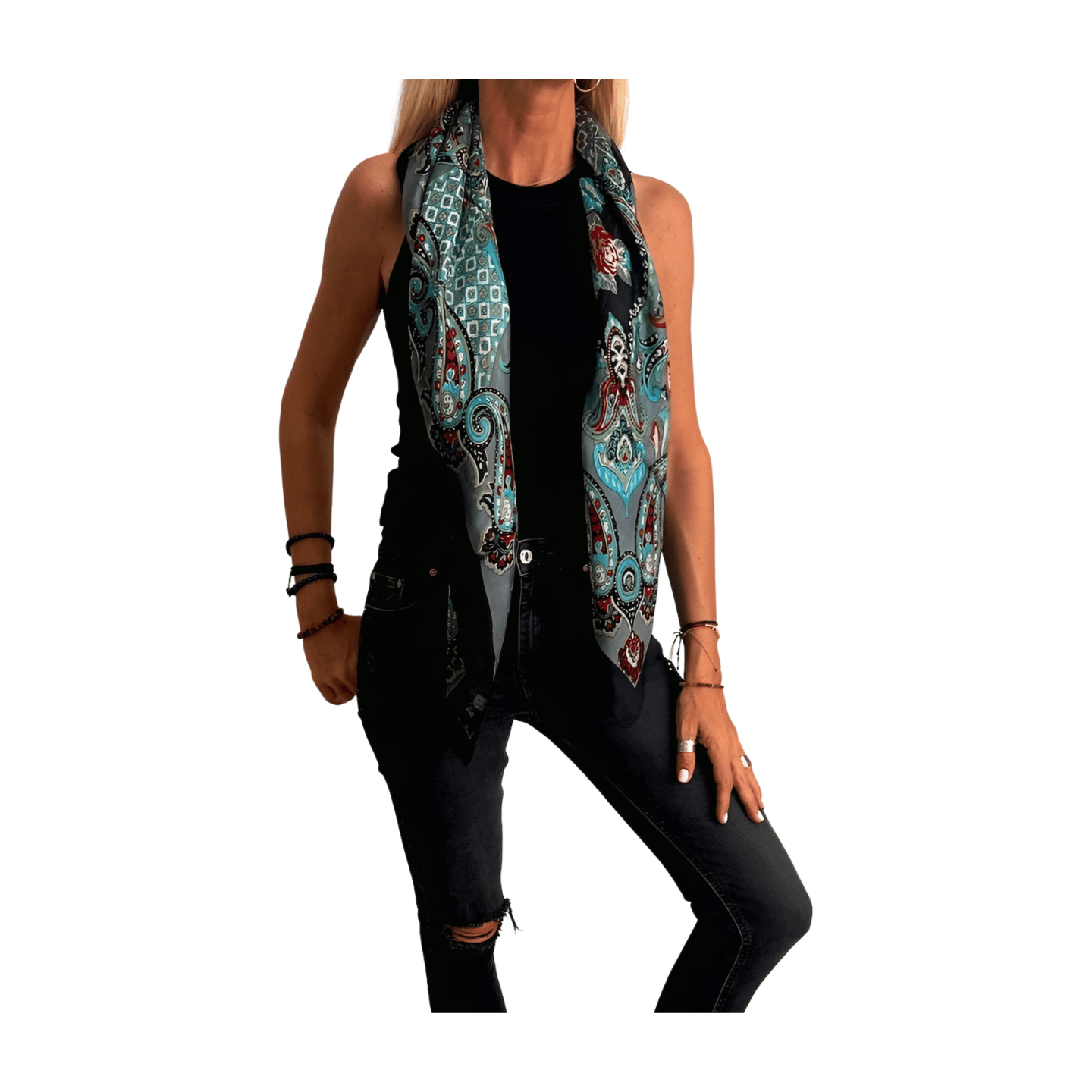 Pañuelo de seda de la india estampado negro